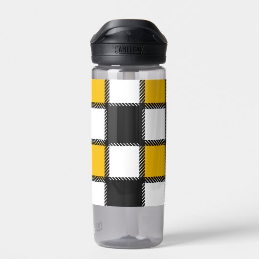 Zwart en geel Plaid Check Waterfles (Achterkant)