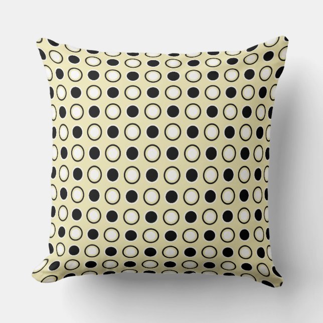 Zwart en geel Polka Dots Kussen (Voorkant)