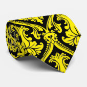Zwart en geel Retro Damasks Patroon Shading Stropdas (Opgerold)