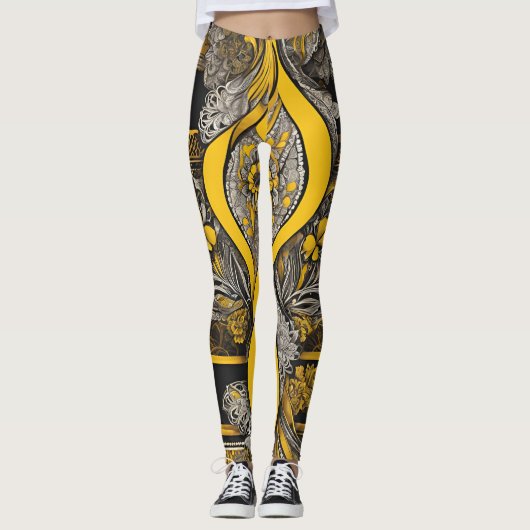  zwart en geel Sunflower AI art Leggings (Voorkant)