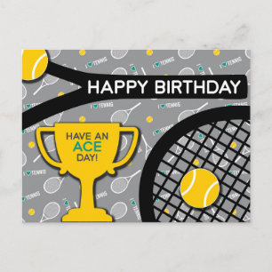 🎾 🖤 zwart en geel Tennis Verjaardag Briefkaart