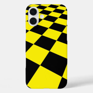 Zwart en Geel Vierkant Patroon Telefoonhoes iPhone 16 Plus Hoesje