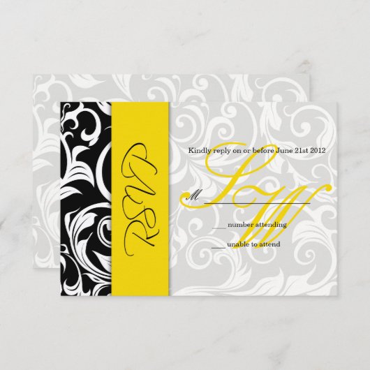 Zwart en geel wervelen bruiloft RSVP (Voorkant / Achterkant)