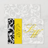 Zwart en geel wervelen bruiloft RSVP Kaartje (Voorkant / Achterkant)