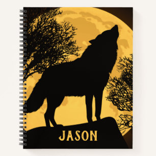 Zwart en Geel Wolf Volle Maan Spiraal Notebook Notitieboek