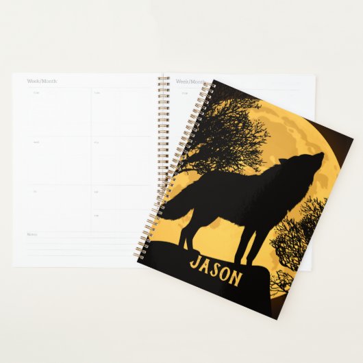 Zwart en Geel Wolf Vollemaans Planner Notitieboek (Display)