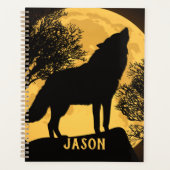 Zwart en Geel Wolf Vollemaans Planner Notitieboek (Voorkant)