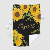 Zwart en Geel Zonnebloem Bloemen op maat dames Golfhanddoek (Insitu)