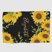 Zwart en Geel Zonnebloem Bloemen op maat dames Golfhanddoek (Horizontaal)