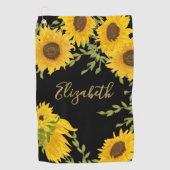 Zwart en Geel Zonnebloem Bloemen op maat dames Golfhanddoek (Voorkant)