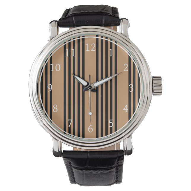Zwart en geelbruin vijf strips horloge (Voorkant)