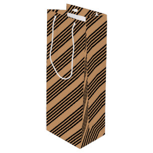Zwart en geelbruin vijf strips wijn cadeautas