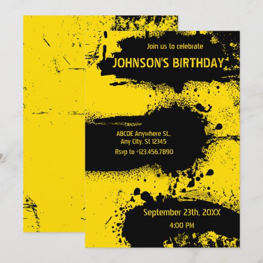 ZWART EN GELE GRUNGE STRUCTUUR KAART (Voorkant / Achterkant)