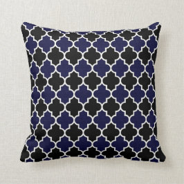 Zwart en getextureerd marineblauw Quatrefoil-decor Kussen