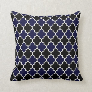 Zwart en getextureerd marineblauw Quatrefoil-decor Kussen
