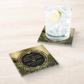 Zwart en glanzend goud 50ste bruiloft Jubileum Glazen Onderzetter (Schuin)