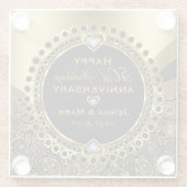 Zwart en glanzend goud 50ste bruiloft Jubileum Glazen Onderzetter (Achterkant)