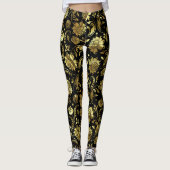 Zwart en glanzend goud damast patroon leggings (Voorkant)