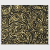 Zwart en glanzend goud  Paisley Pattern Cadeaupapier (Vlak)