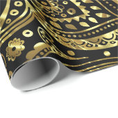 Zwart en glanzend goud  Paisley Pattern Cadeaupapier (Rol Hoek)