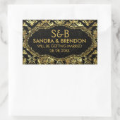 Zwart en glanzend gouden bloemdamast patroon rechthoekige sticker (Tas)