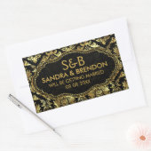 Zwart en glanzend gouden bloemdamast patroon rechthoekige sticker (Envelop)
