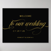Zwart en glanzend kalligrafie bruiloft welkom teke folie afdrukken (Voorkant)