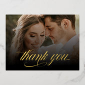 Zwart en glanzend kalligrafie dank u bruiloft Kaar Folie Uitnodiging Briefkaart (Voorkant)