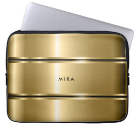 Zwart en glanzend metalen gouden strepen laptop sleeve