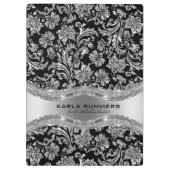 Zwart en glanzend zilveren damast patroon klembord (Achterkant)