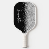Zwart en glinsterend zilver glam script naam pickleball paddle (Voorkant)