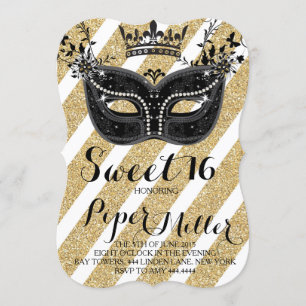 Zwart en Glitter Gold Masquerade Sweet 16 Kaart