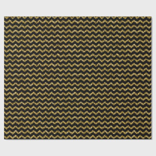 Zwart en glitter Gold Zigzag Patroon Cadeaupapier (Vlak)