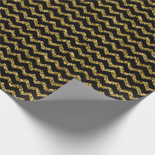 Zwart en glitter Gold Zigzag Patroon Cadeaupapier (Hoek)