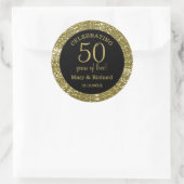 Zwart en Glitter Goud 50e Bruiloft Jubileum Ronde Sticker (Tas)