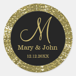 Zwart en Glitter Goud Bruiloft Monogram Afdichting Ronde Sticker