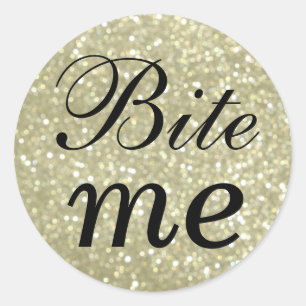 Zwart en glitterig goud bite me sticker