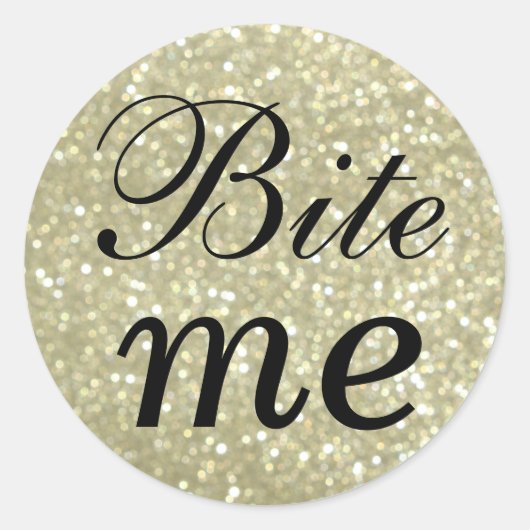 Zwart en glitterig goud bite me sticker (Voorkant)