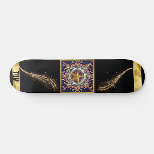Zwart en Gold Abstract, speciaal aangepast skatebo Persoonlijk Skateboard (Horizontaal)