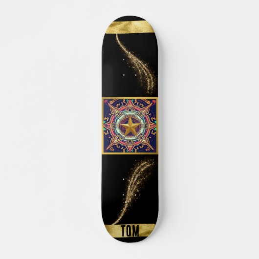 Zwart en Gold Abstract, speciaal aangepast skatebo Persoonlijk Skateboard (Voorkant)