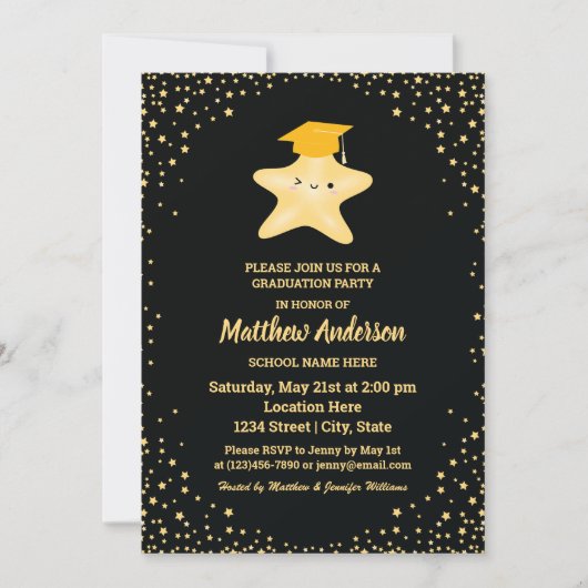 Zwart en Gold Afstuderen Superster-Afstuderen Kaart (Voorkant)