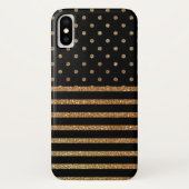 Zwart en Gold Faux Glitter iPhone X Hoesje (Achterkant)