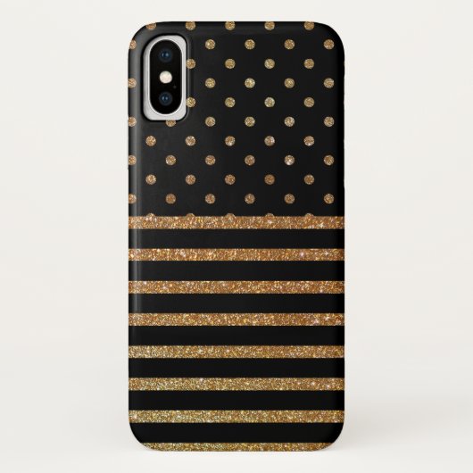 Zwart en Gold Faux Glitter iPhone X Hoesje (Achterkant)