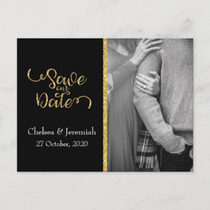 Zwart en Gold Glitter sparen de datum Briefkaart