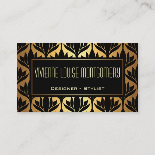 Zwart en Gold Lotus Pattern Modern Visitekaartje (Voorkant)