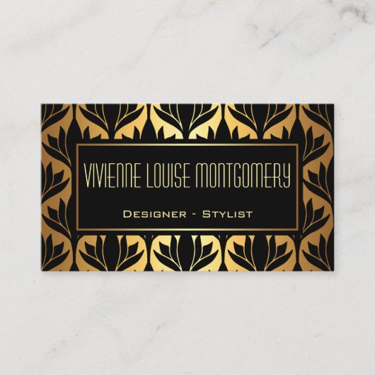 Zwart en Gold Lotus Pattern Modern Visitekaartje (Voorkant)