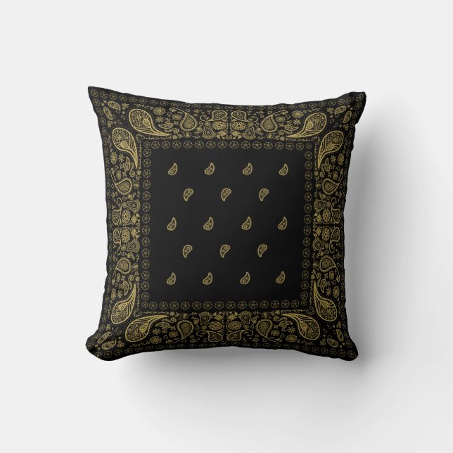 Zwart en Gold Paisley-ontwerp Kussen (Voorkant)
