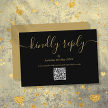 Zwart en Gold QR Code Elegant Script Kindly Reply