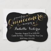 Zwart en Gold Script Quinceañera Kaart (Voorkant)