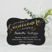 Zwart en Gold Script Quinceañera Kaart (Staand voorkant)